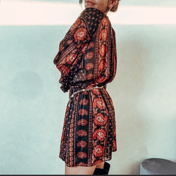 Zara Paisley Print Boho Blouson Mini Dress NWT - Picture 5 of 11